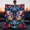 1pc Butterfly Flowers Throw Blanket Polyester Fiber, Lightweight Flannel, Soft & Warm, All Season Use for Outdoor, Camping Digital Print
