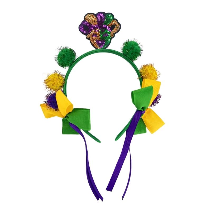 Fat Tuesday Headbands Tinsel Ribbon Flapper Headpiece for Masquerades Party Oversized Tinsel Headbands