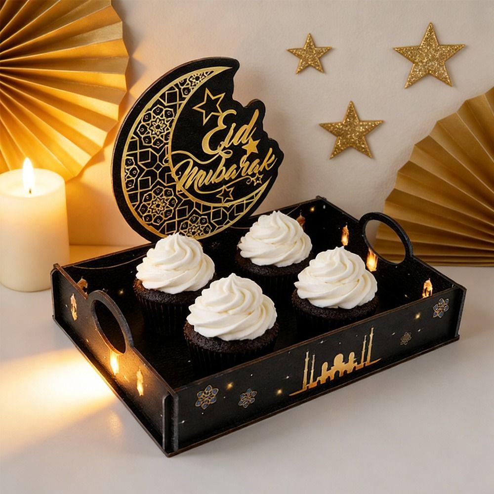 Star Moon Ramadan Wooden Tray Handmade Food Holder Fruit Tray  Eid Mubarak Celebration