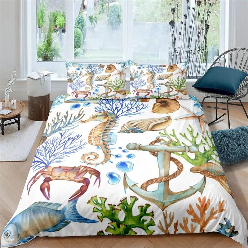 Nautical Bedding Collection Ocean Anchor Decor Duvet Cover Sailor Pirate Captain Sea Adventure Bedspread Cover For Kids Boys Navy Blue