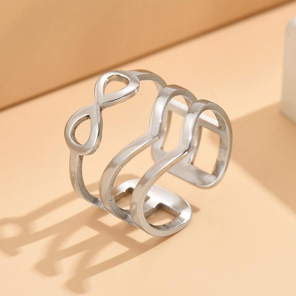 European Elegant Hollow Butterfly Knot Stainless Steel Open Ring - Adjustable Light Luxury Court Style