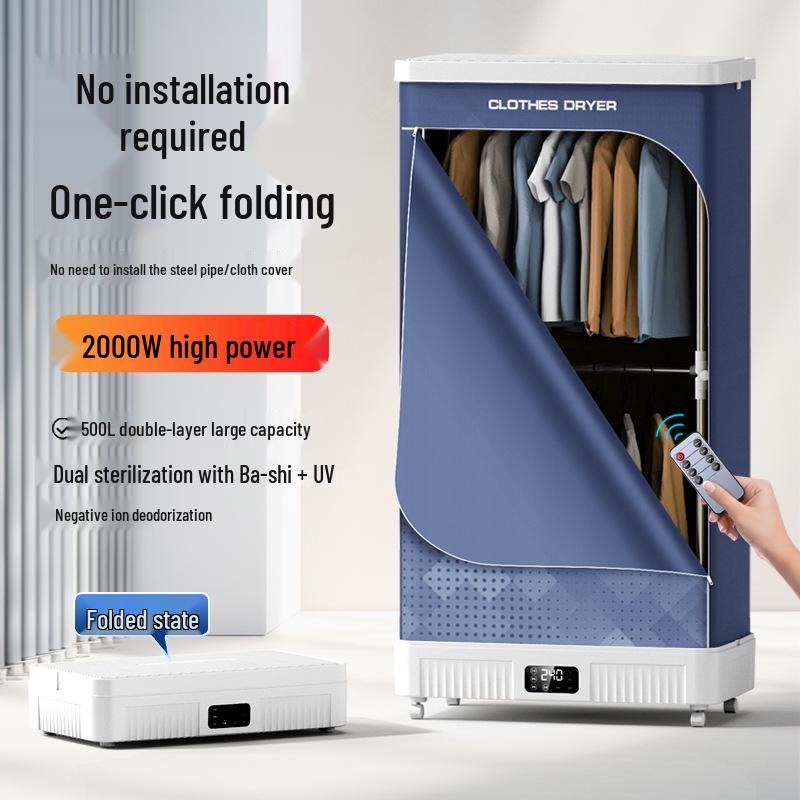 Foldable Remote Control Dryer: Large Capacity, Timer, Disinfection, No Installation Needed
