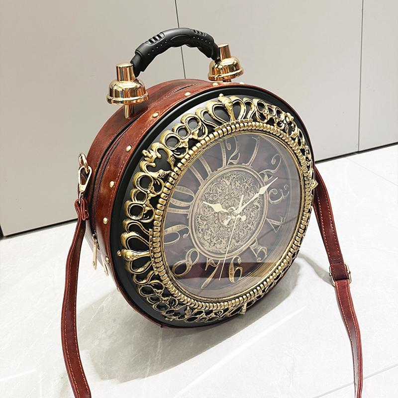 Women's Luxury Handbag, Funny Clock-shaped Bag Round Bag European American Style Crossbody Bag Classic Retro Shoulder Bag