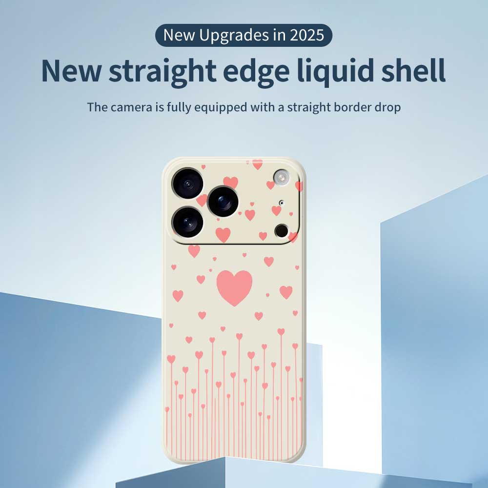 For iPhone 17 Pro Max Case Pink Love Pattern Printing Straight Edge TPU Phone Back Cover