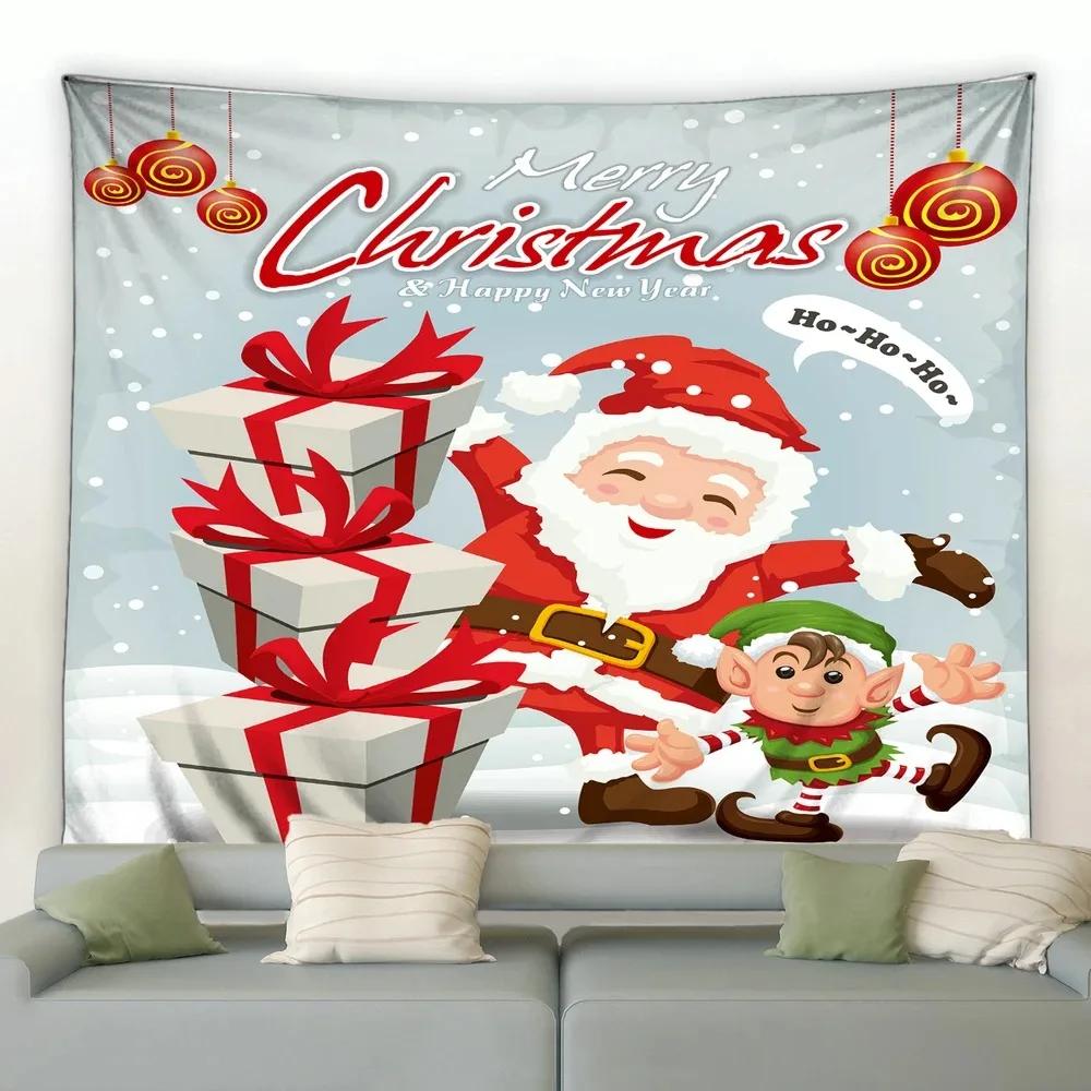 Christmas Cartoon Log House Snowman Tapestry Bedroom Living Room Home Christmas Decoration Tapestry