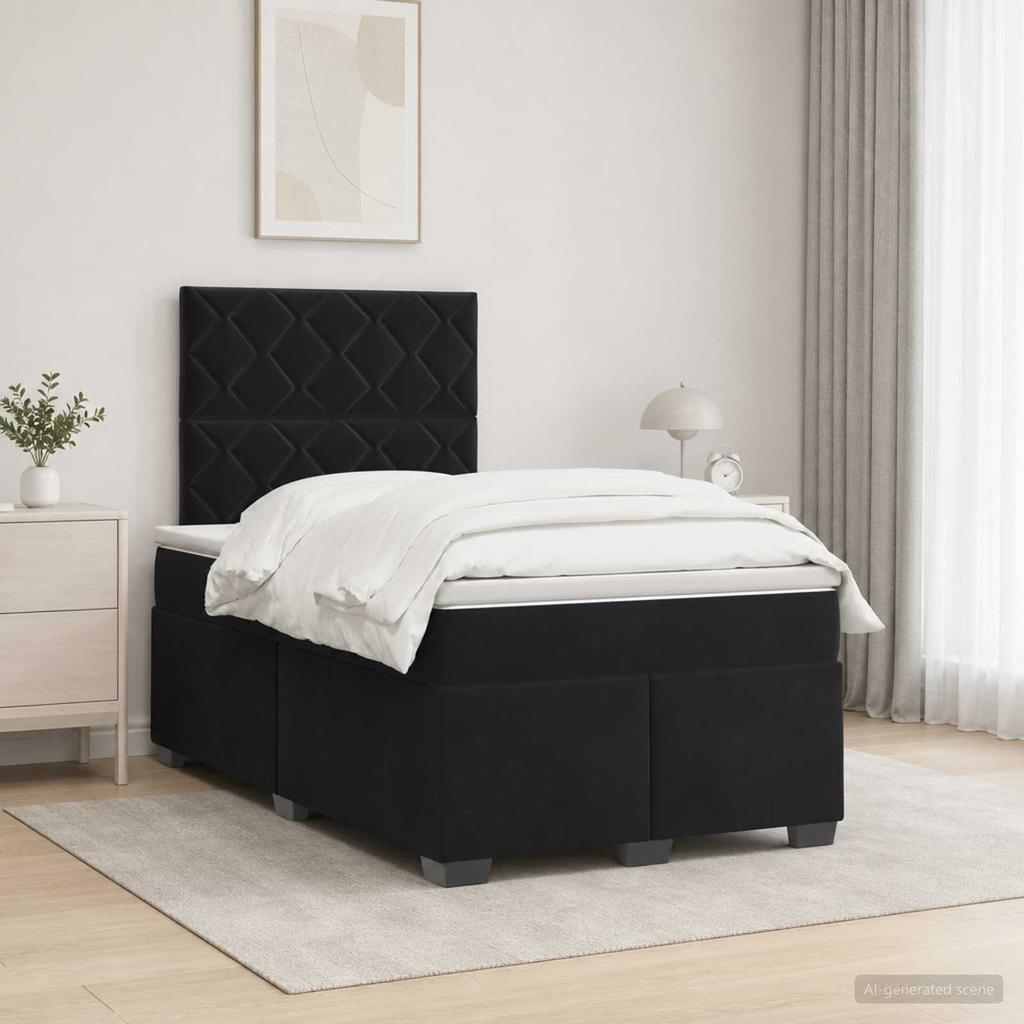 Box Spring Bed with Mattress Black 120 X 190 Cm Velvet