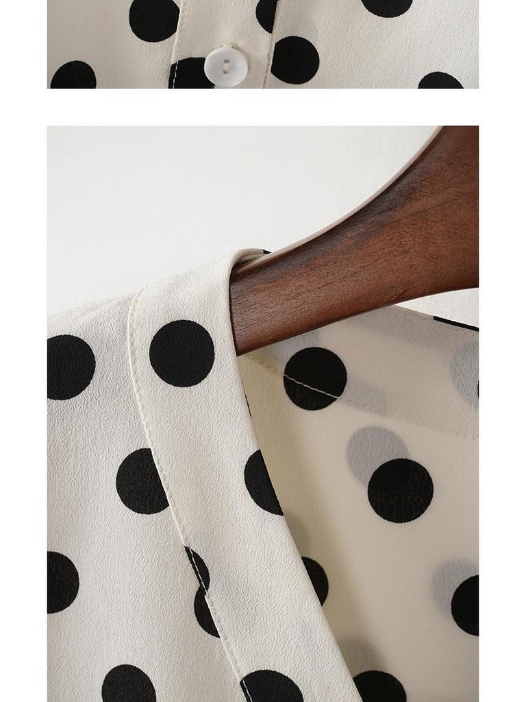 Women's Korean Style Polka Dot Chiffon Long Sleeve Shirt, Trendy White Spring Top