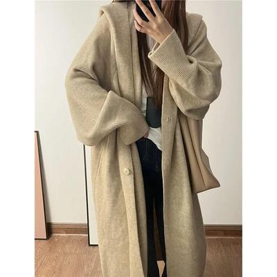 Damen Oversize Strick Cardigan Mantel Langarm Mit Kapuze Dick Offene Vorderseite Pullover Oberbekleidung Damen Freizeit Strickjacke