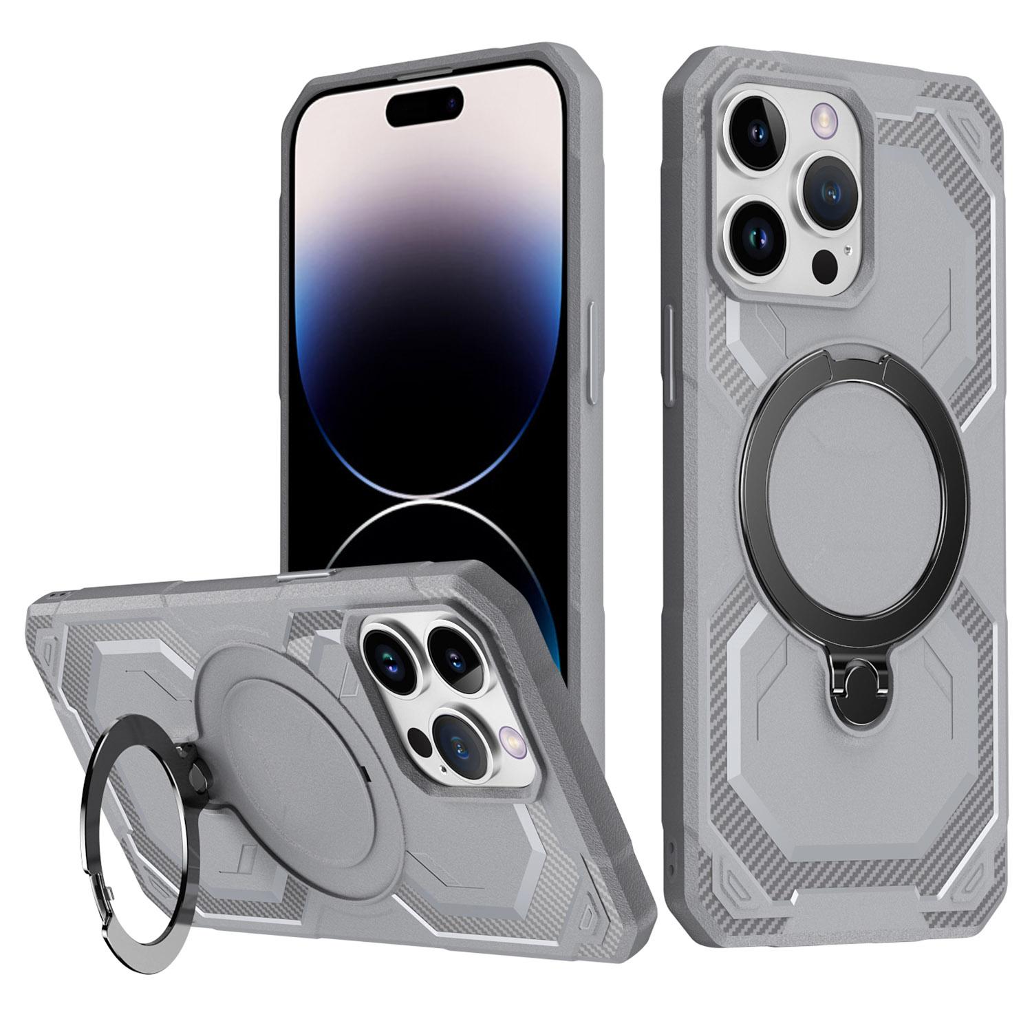 

For iPhone 15 Pro Case Compatible with MagSafe Kickstand TPU+PC Phone Cover Grey