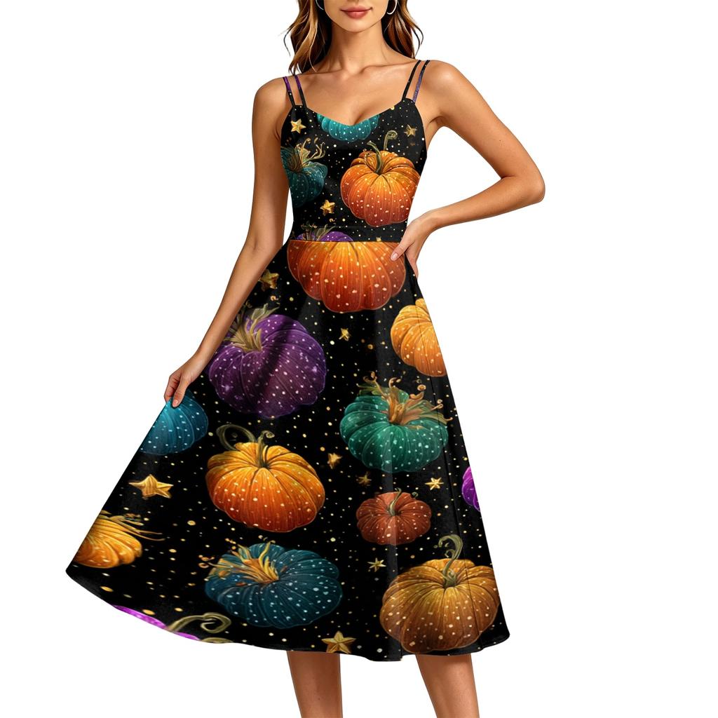 Women's Casual Halloween Print Round Neck Sleeveless Dress for Holiday Party