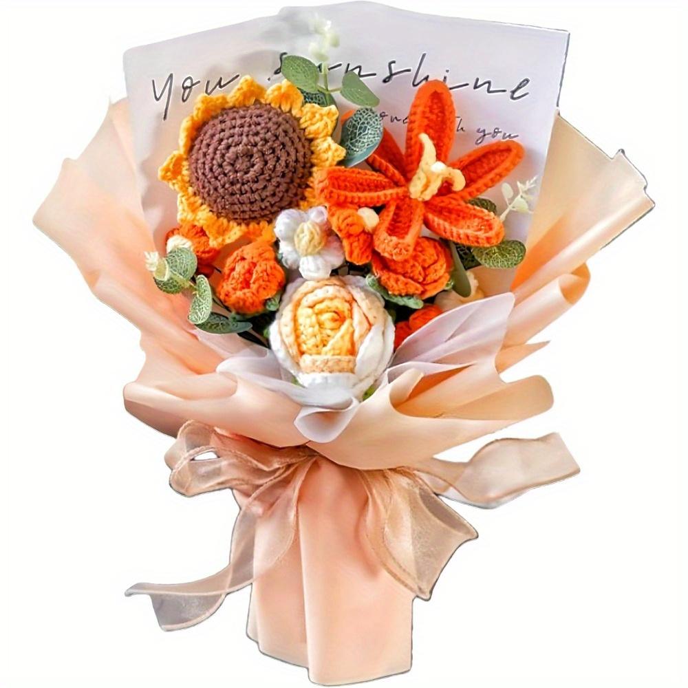 1PC Crochet Flower Bouquet, Hand-woven Tulip and Rose Flowers, Preserved Flowers, Suitable for Valentine's Day, Birthdays, Graduation Ceremonies