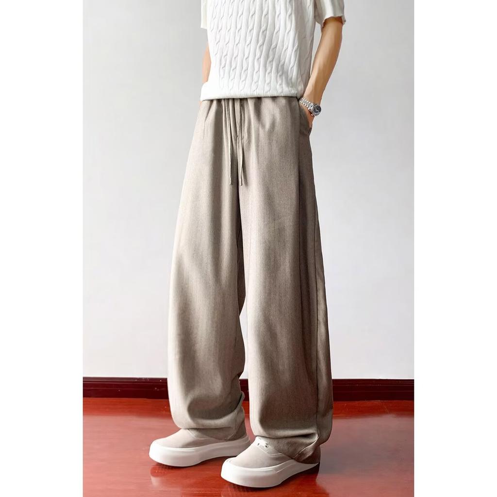 Sommer Alter Reichtum Stil Gestreifte Falten Gerade Anzugshose Herren Locker Premium Weites Bein Freizeithose Faul
