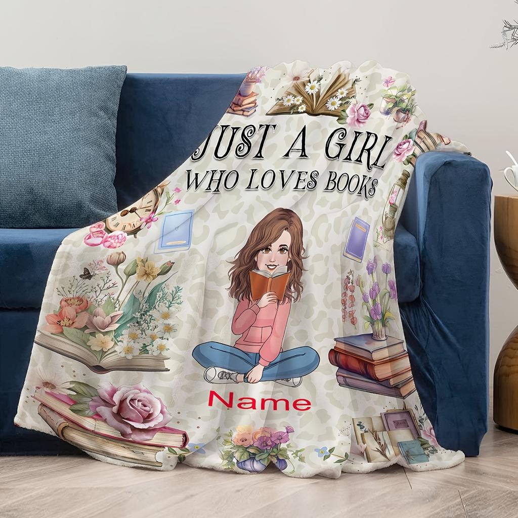 Just A Girl Who Loves Books Flannel Throw Blanket Floral Book Lover Reading Gift Blanket