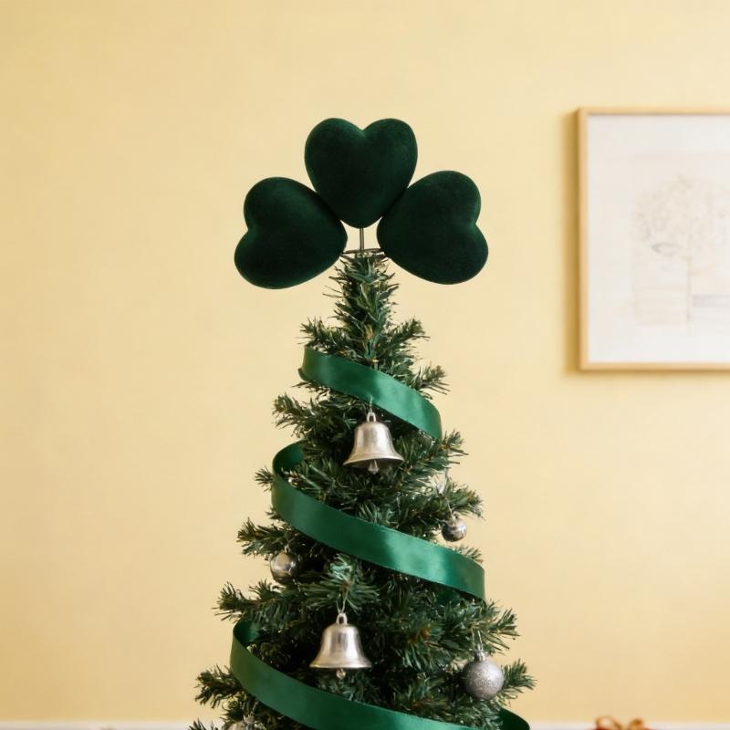 Patricks Day Shamrock Tree Toppers Ornament for Festival Holiday Atmosphere Durable Polyester Materials Tree Accessory