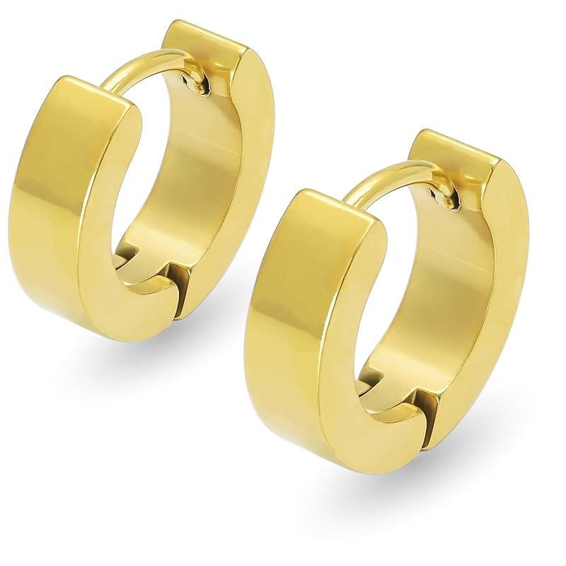 

[Adelina Style] hoop earrings Popularity Thick Width 4mm mirror surface 1 pair Leave it on 18G men s ladies ring earrings surgical stainless steel