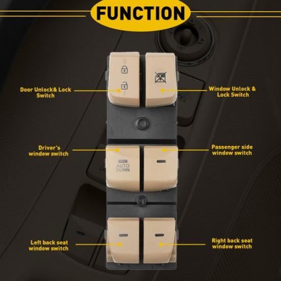 Left Master Door Switch Window Beige for 11-15 Hyundai Elantra 935703X000 USA