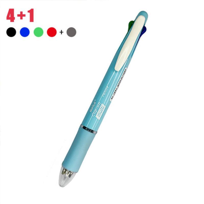 1Pc  4-color Ballpoint Pen + Pencil, Press Multi-color Ballpoint Pen 5 In 1 Multi-function Writing Pen Office Supply