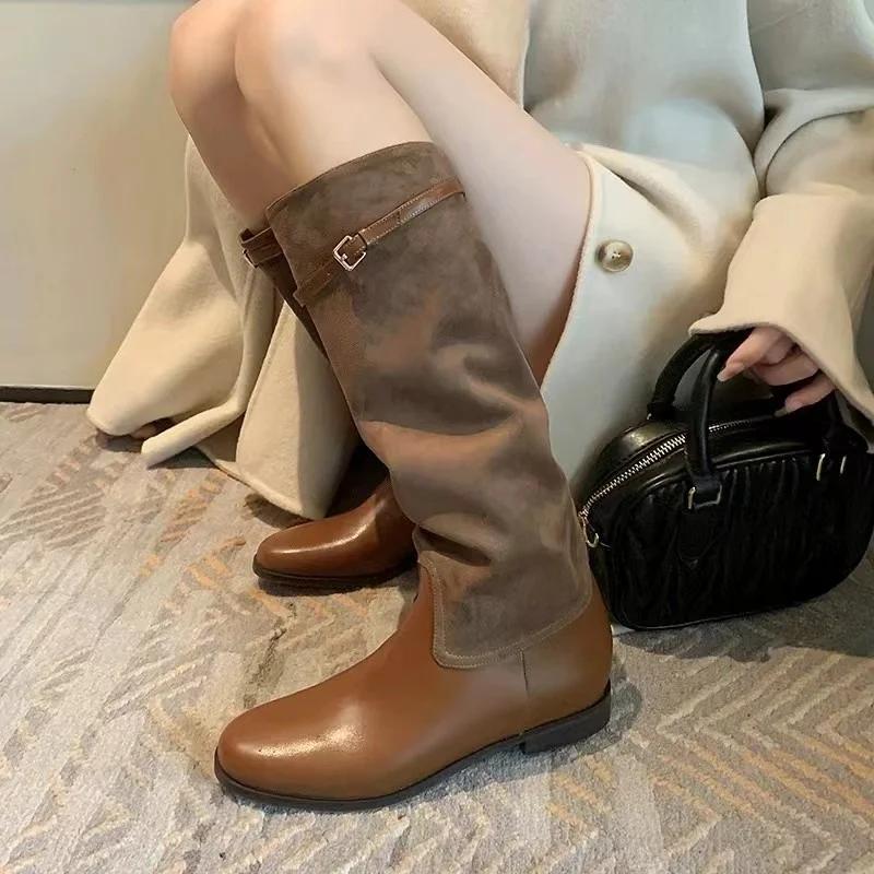 Módní kozačky nad koleno Dámské ploché Semišové Designové boty Zimní Dámský Trend 2024 Nové Elegantní Módní Sněhové Chelsea Vysoké Dámské Boty