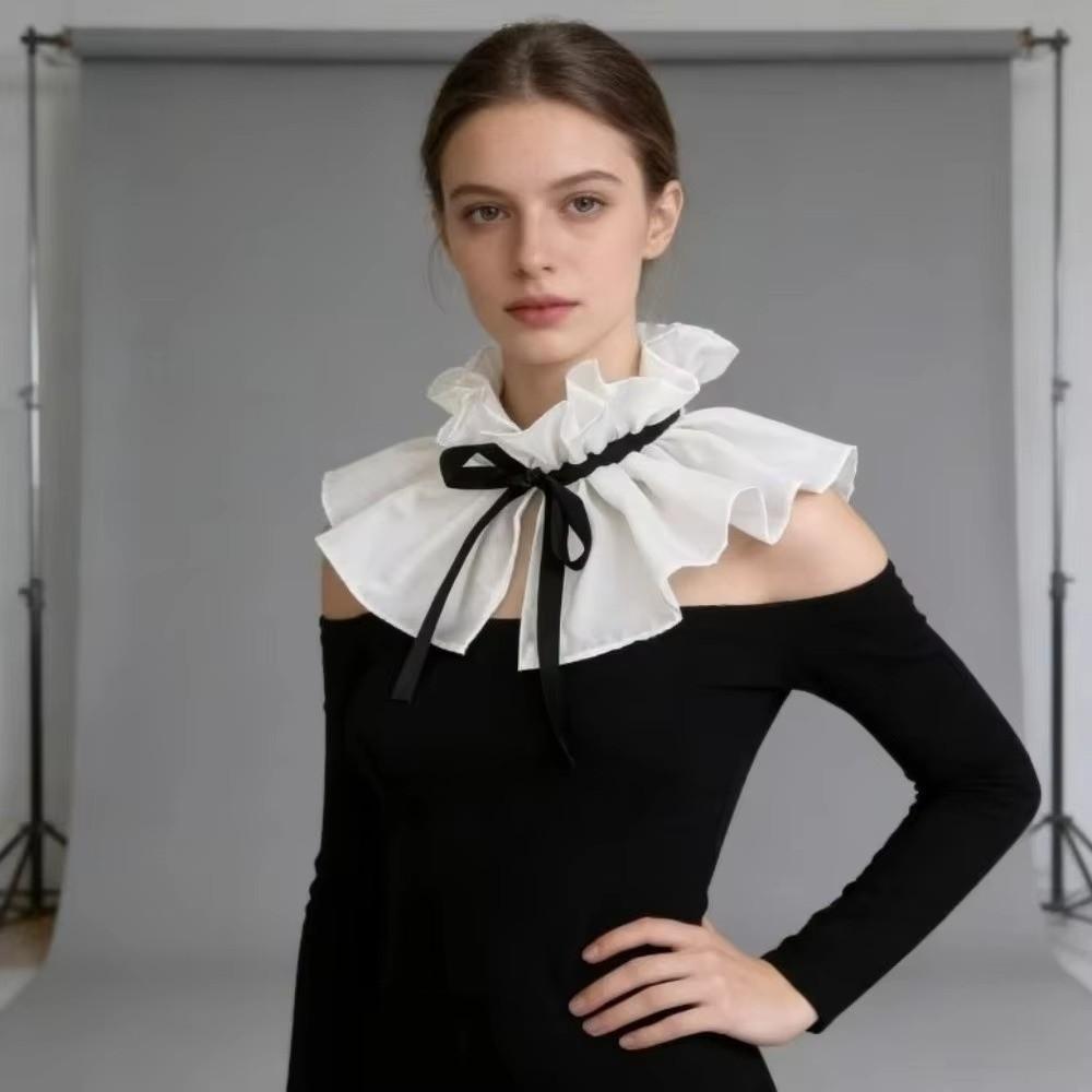 Ribbon Tie Detachable Collar High Neck Fake Collar Retro Faux Collar Casual Wear