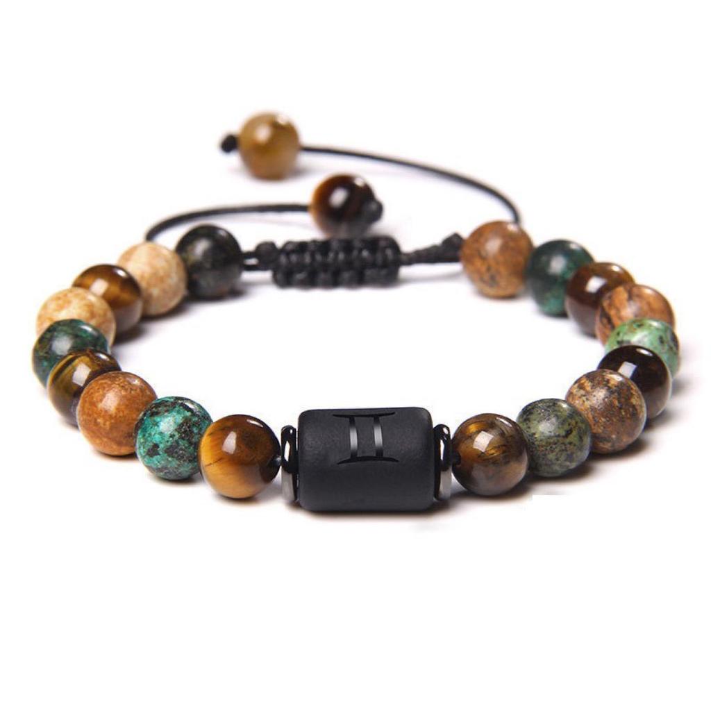 Tiger Eye & Picture Stone Handmade Zodiac Bracelet Set (8mm Beads)