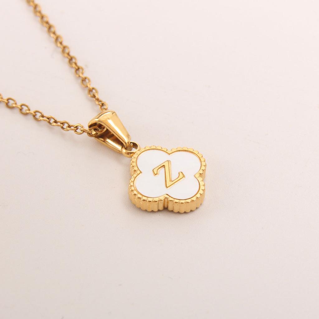 Gold-plated Letter Necklace for Elegant Women - Four-leaf Clover Letter Pendant Necklace