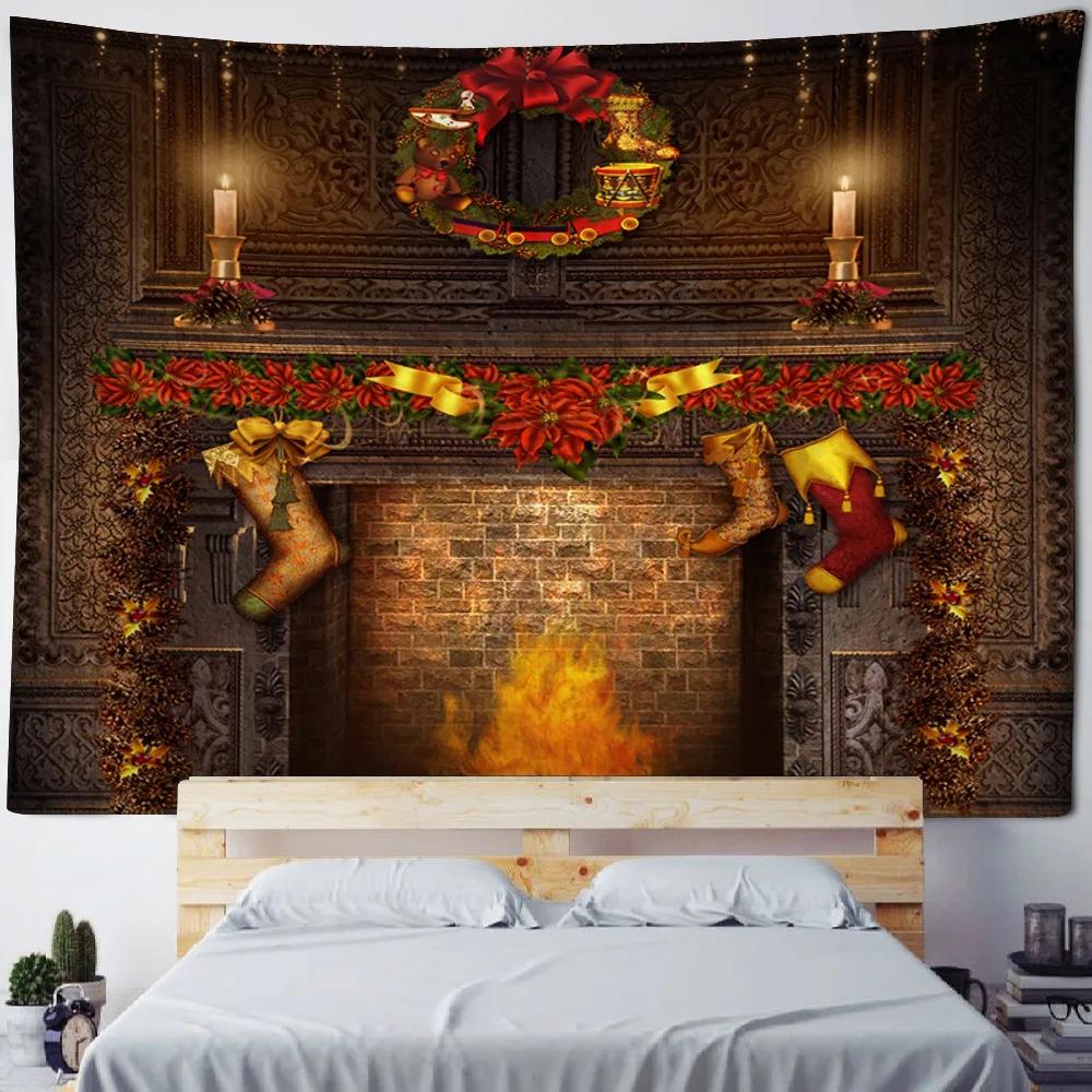 Christmas Tree Fireplace Pattern Decoration Living Room Bedroom Home Wall Decoration Tapestry