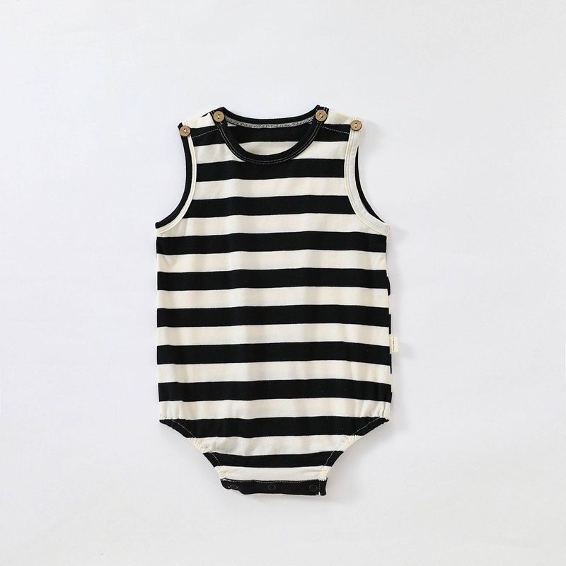 Foshan Tongleyu Clothing Co., Ltd. Baby Short-Sleeved One-Piece Romper European and American Style Summer Newborn Baby Black and White Striped Vest 90