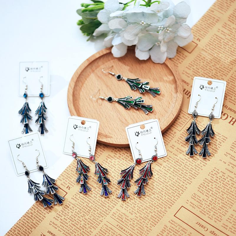 Chinese Alloy Oil Drop Tassel Earrings - Retro Cold Style for Women