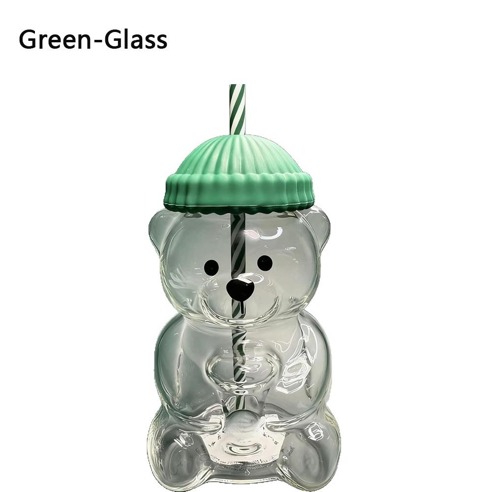 with Lid Bear Glass Cup Transparent Bear Straw Cup Cute Glass Cup with Straw  Parties