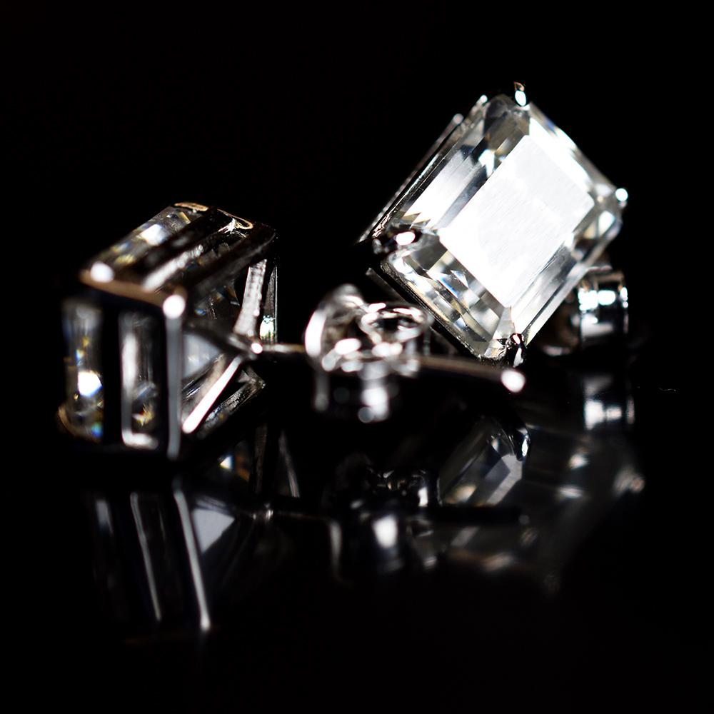 Flawless Emerald Cut 17.15 Ct Synthetic White Moissanite Earring Pair Free Gift MY.ER-08-NS
