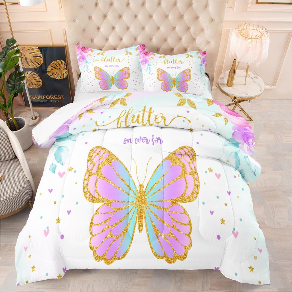Butterfly Quilt Print Bedding Digital Three-piece Set Home Textiles Bed Cover