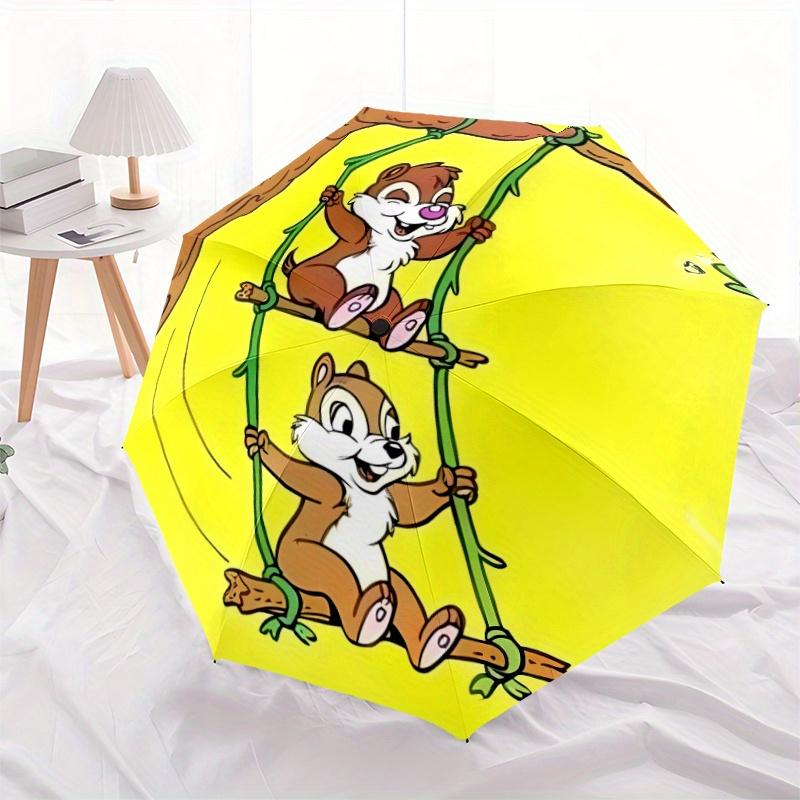 Chip & Dale on the Swing Durable Cartoon Folding Umbrella, Portable 3-Fold Compact Umbrella for Men and Women, Suitable for Travel or Daily