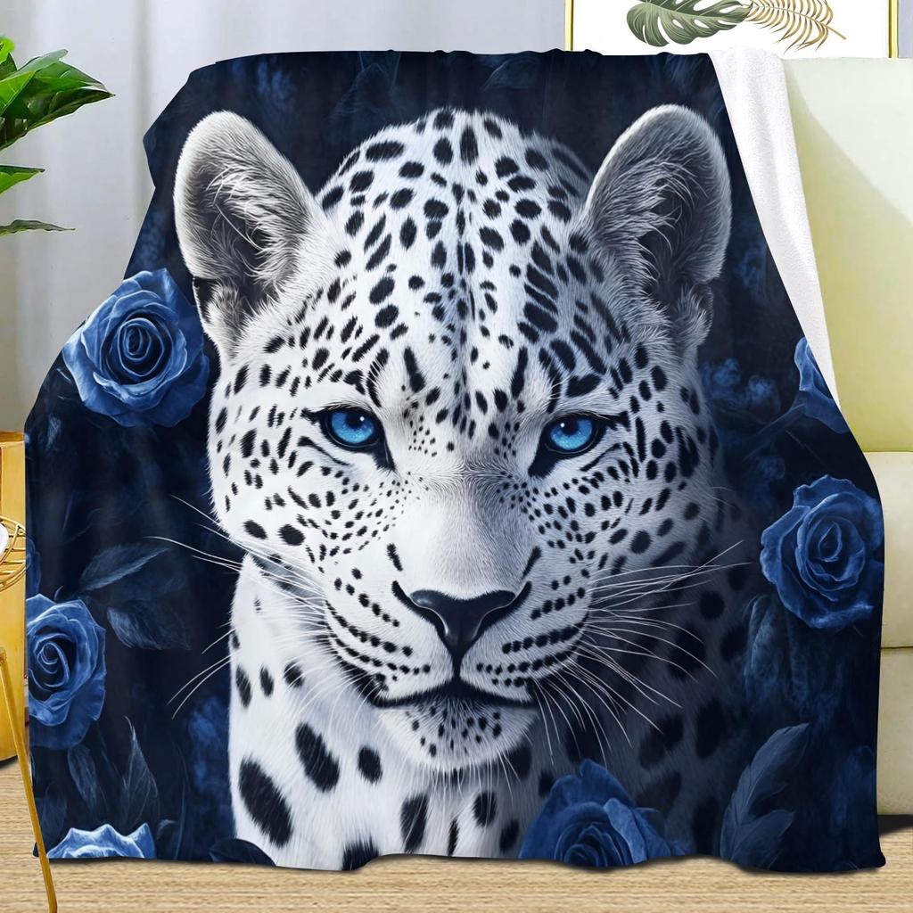 Leopard Print Blanket,Wild Animal Cheetah Throw Blanket,Flower Fleece Blanket for Couch Bed Sofa,Soft Warm Fuzzy Flannel Blanket