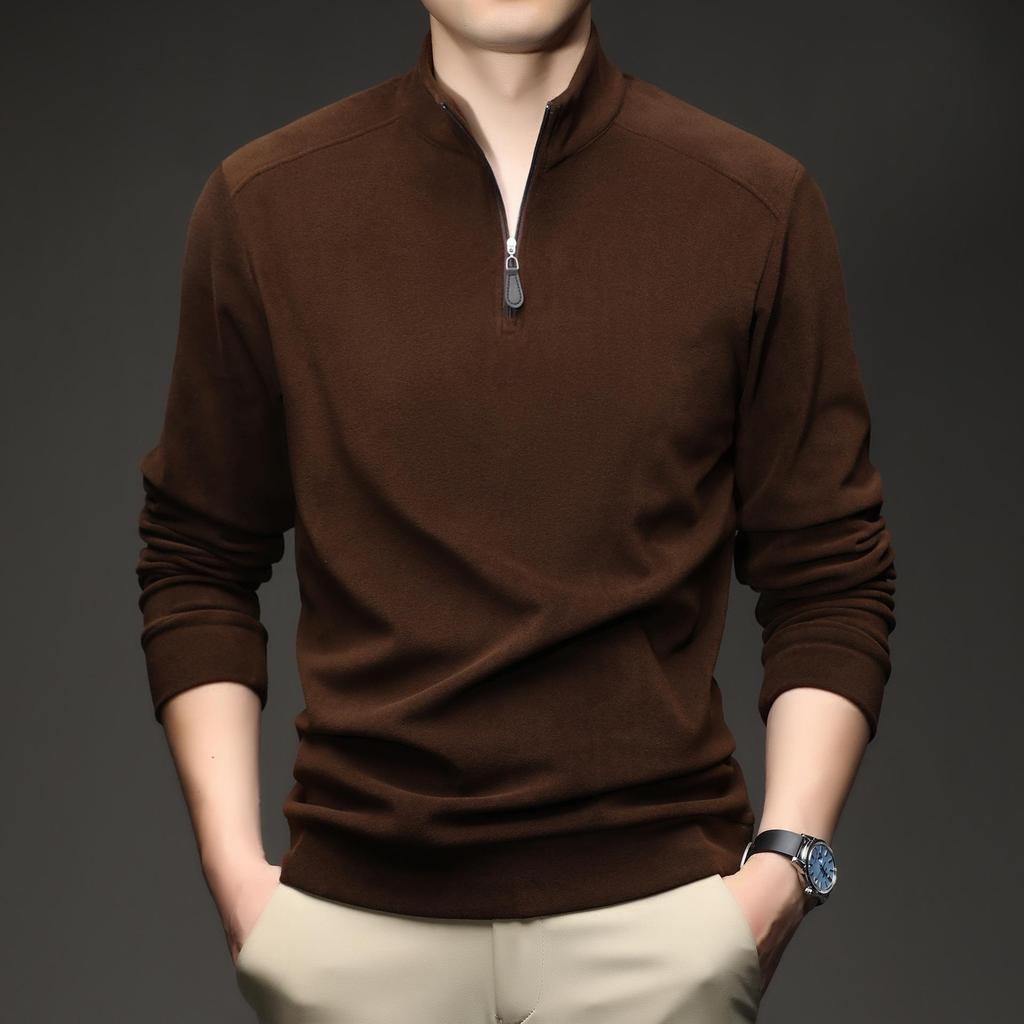 Men's Double-Sided Fleece Half-Zip Long-Sleeve T-Shirt with Half-High Collar - Warm Winter Base Layer Sweatshirt