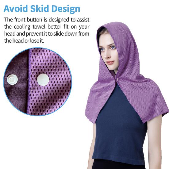 Cooling Hooded Headscarf Button Closure UV Protection Towel Quick Dry Portable Design Unisex Gym Towel
