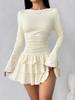 Women's Autumn Winter Solid Color Slimming Long Sleeve Mini Dress