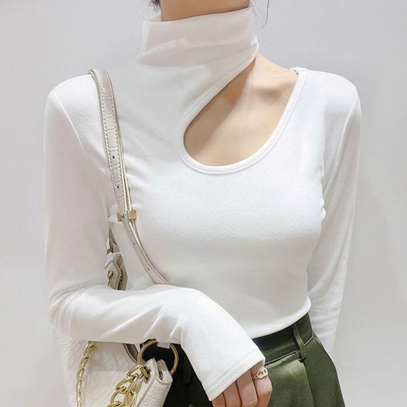

Women s Plush Long-Sleeve Turtleneck Slimming Plus-Size Base Layer Top for Spring, Autumn, and Winter M білий