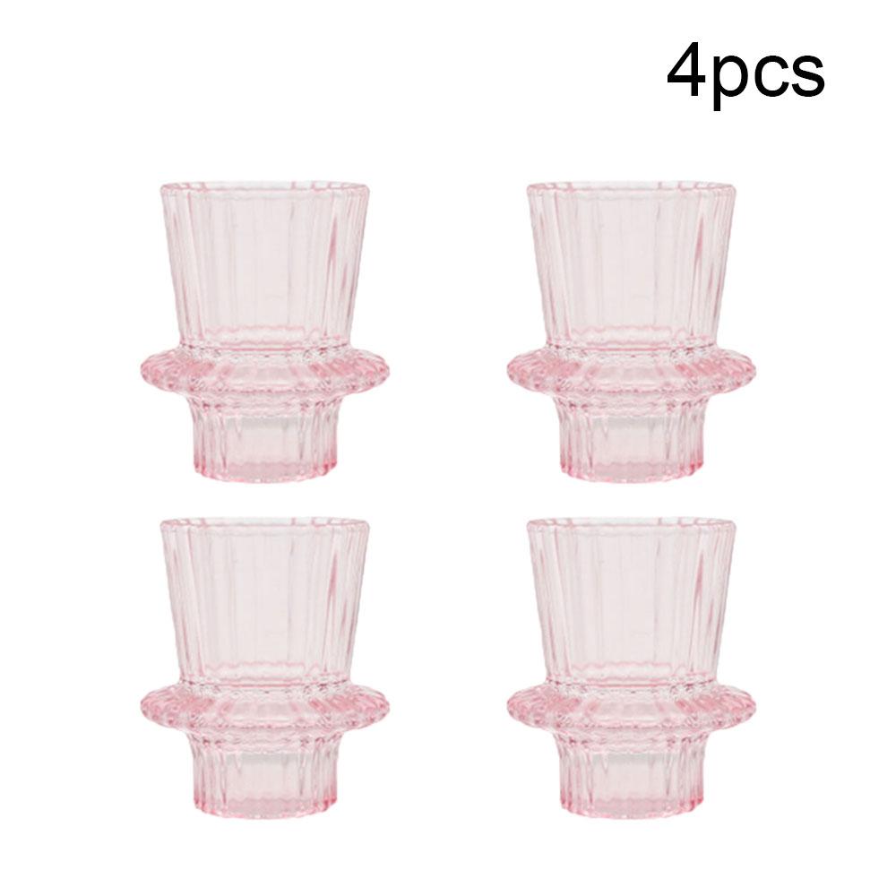 4 PCS Pink Glass Vertical Stripes Home Decor Candle Holders Wedding Decoration Table Centerpieces Accessories Candlesticks