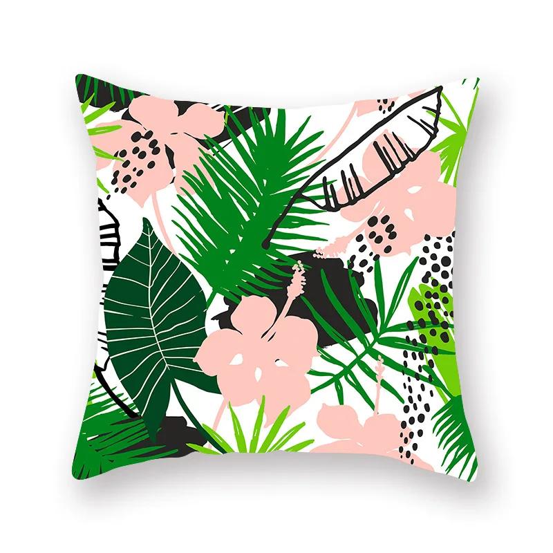 Polyester Decorative Throw Pillows Case Tropical Green Plants Palm Sofa Cushion Cover For Home Living Room Decoration
