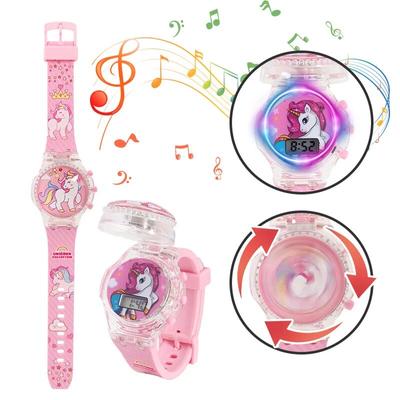 Fashion Creative Gyro Turntable Unicorn Light Up Watch Students Watch Colorful Horse Light Up Electronic Display