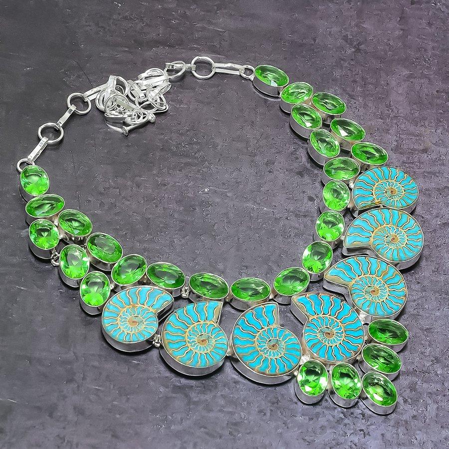 Ammonite Fossil Gemstone 925 Sterling Silver Jewelry Necklace 18"