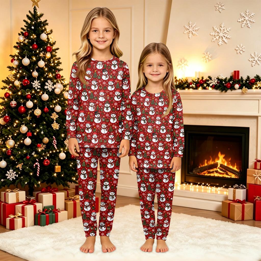 Parent-Child Matching Christmas Print Loungewear Set, Comfortable Long Sleeve Top and Pants for Holiday Home Wear