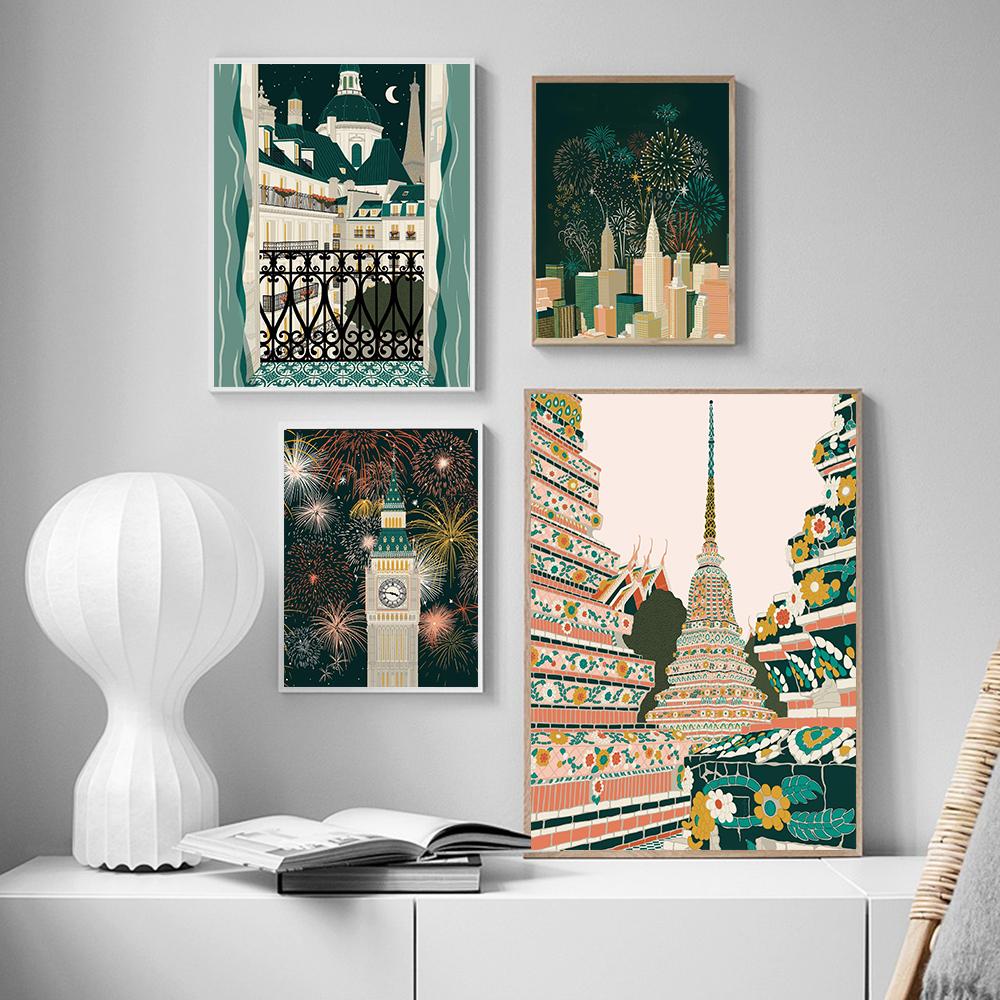 Paris London New York Milan China Wall Art Canvas Painting Nordic Landscape Poster And Print Wall Pictures For Living Room Decor