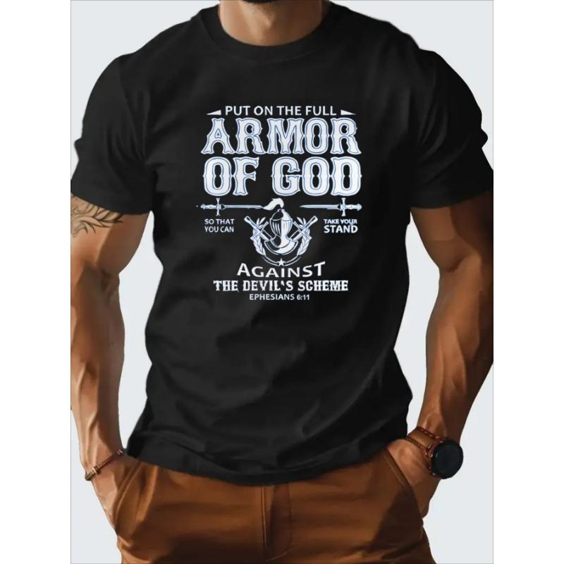 T Shirt For Man 100% Cotton Summer Armor of God Christian Graphic Tee Print Casual Slim Fit Round Neck Short Sleeved T-shirt Top