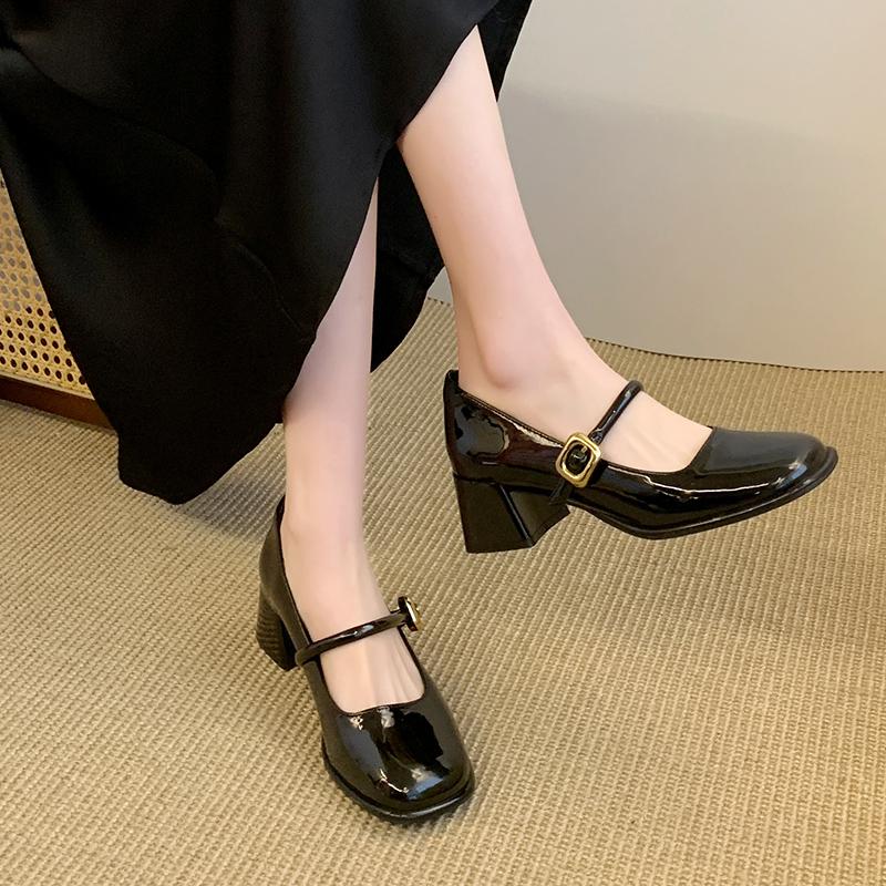 New Style Silver Sexy Women's Chunky Heels Shoes Fashion Summer Outdoor Banquet High Heels Round Toe Mary Jane Shoes High Heels