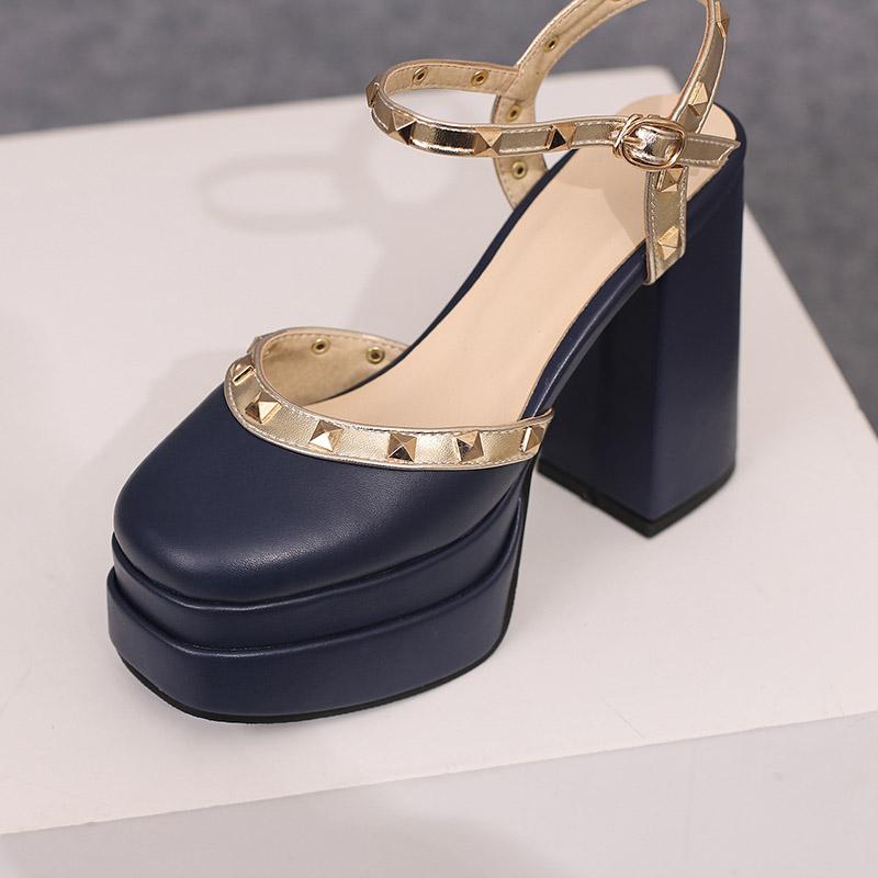 Women's High-heeled Sandals Spring and Summer New Sexy European and American Style Waterproof Table Thick Heel Large Size Roman Sandals