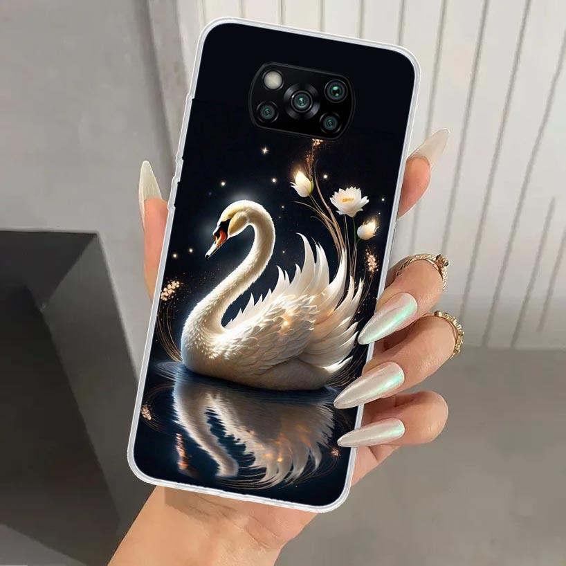 White Swan Grace Art Phone Case for Xiaomi Poco X5 X6 X7 Pro F7 Ultra M7 Redmi 15 15C 13 13C 12 12C 10 10A 10C 9 9A 9C 9T Shell