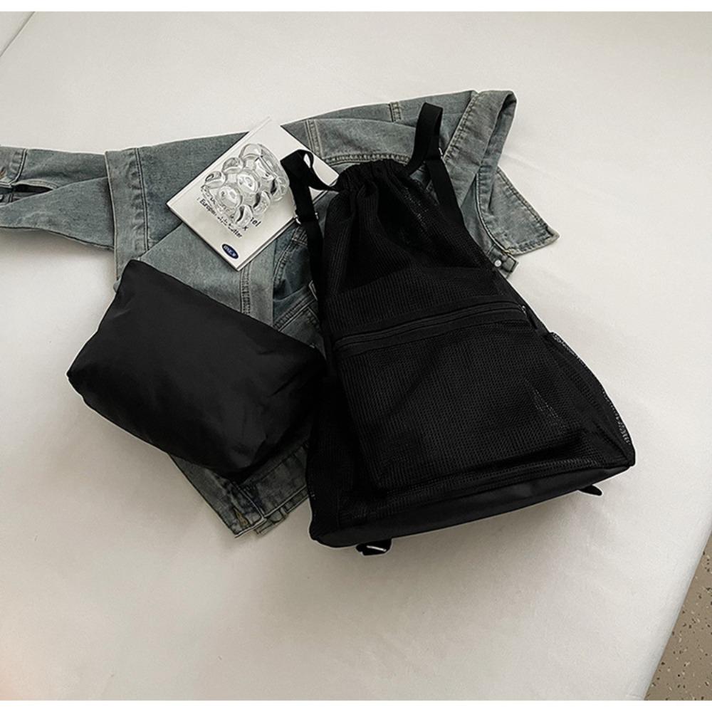 

Рюкзак из нейлона в корейском стиле, портативная сетчатая пляжная сумка, модный рюкзак на шнурке для путешествий чёрный