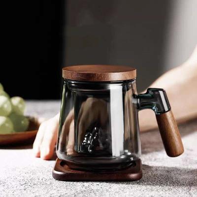 Haushaltstasse mit großem Fassungsvermögen, dreiteilig, aus transparentem Glas mit hohem Borosilikatgehalt, Teetasse mit Teewasser-Trennung, Guanshan Herren-Grünteetasse