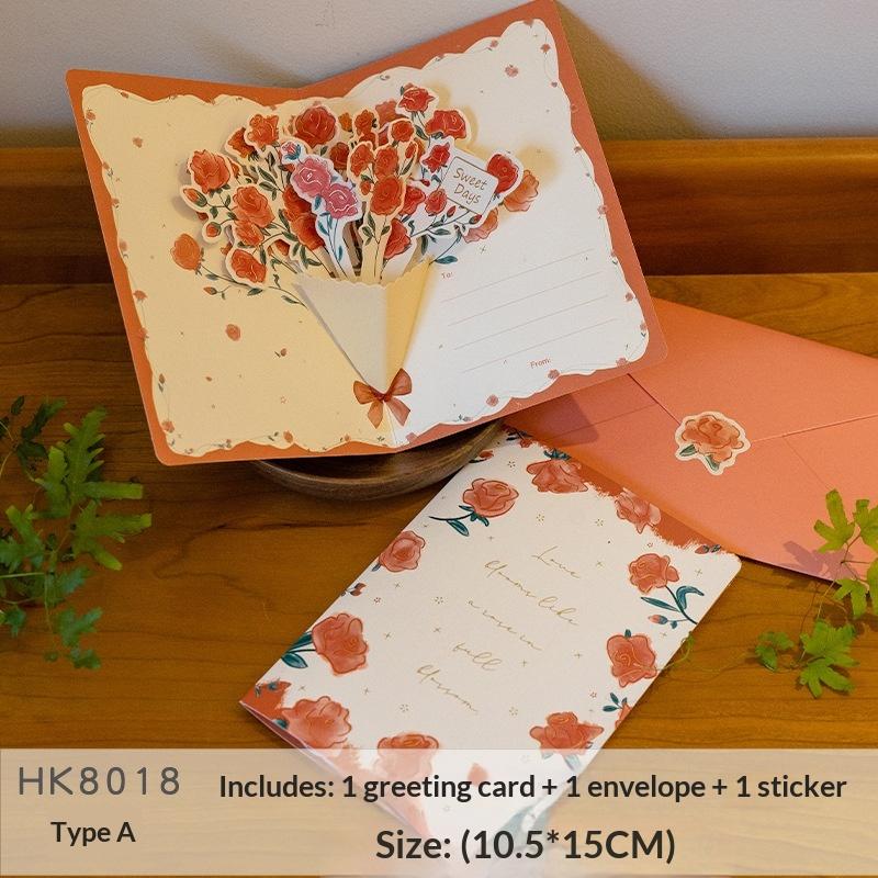 3D Style Creative Minimalist Greeting Card Original Flower Blessing Card Birthday Party Invitation Letter Gift